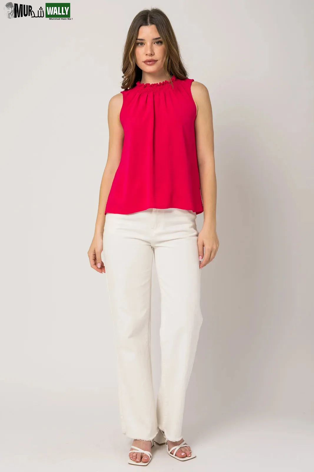 Sleeveless Smocking Neck Flowy Top