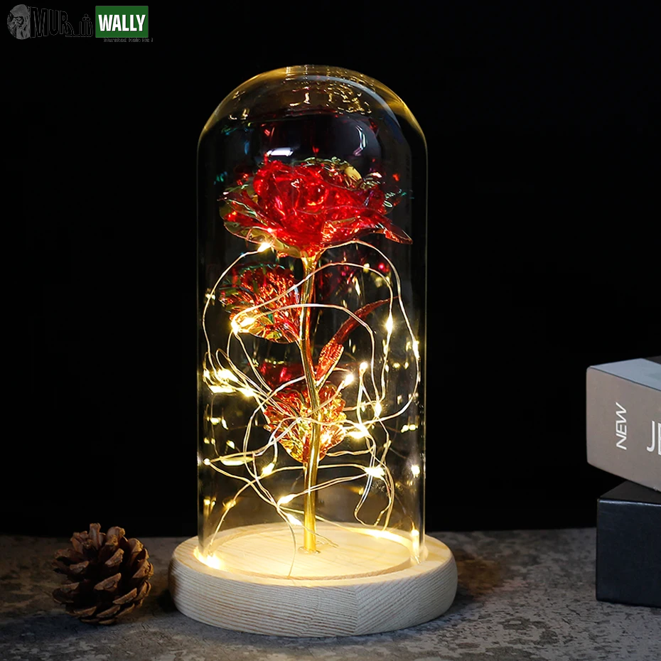Beauty and the Beast Rose Rose in LED Glass Dome Forever Rose Red Rose Valentine'S Day Mother'S Day Special Romantic Gift