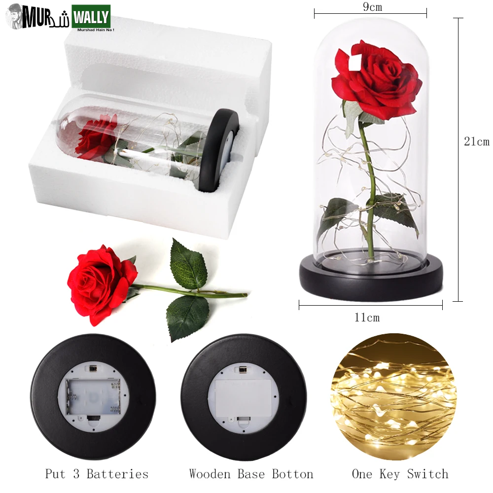 Beauty and the Beast Rose Rose in LED Glass Dome Forever Rose Red Rose Valentine'S Day Mother'S Day Special Romantic Gift