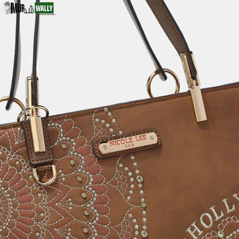 Nicole Lee USA Metallic Stitching Embroidery Inlaid Rhinestone Tote Bag