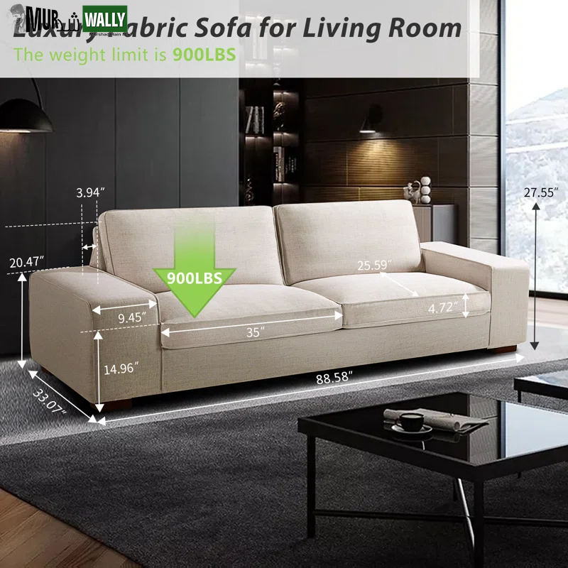 88.58" Luxury Modern Upholstered Sofa for Living Room, Couches with Solid Wood Frame