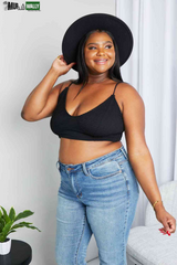 Zenana Full Size Textured Spaghetti Strap Bralette in Black