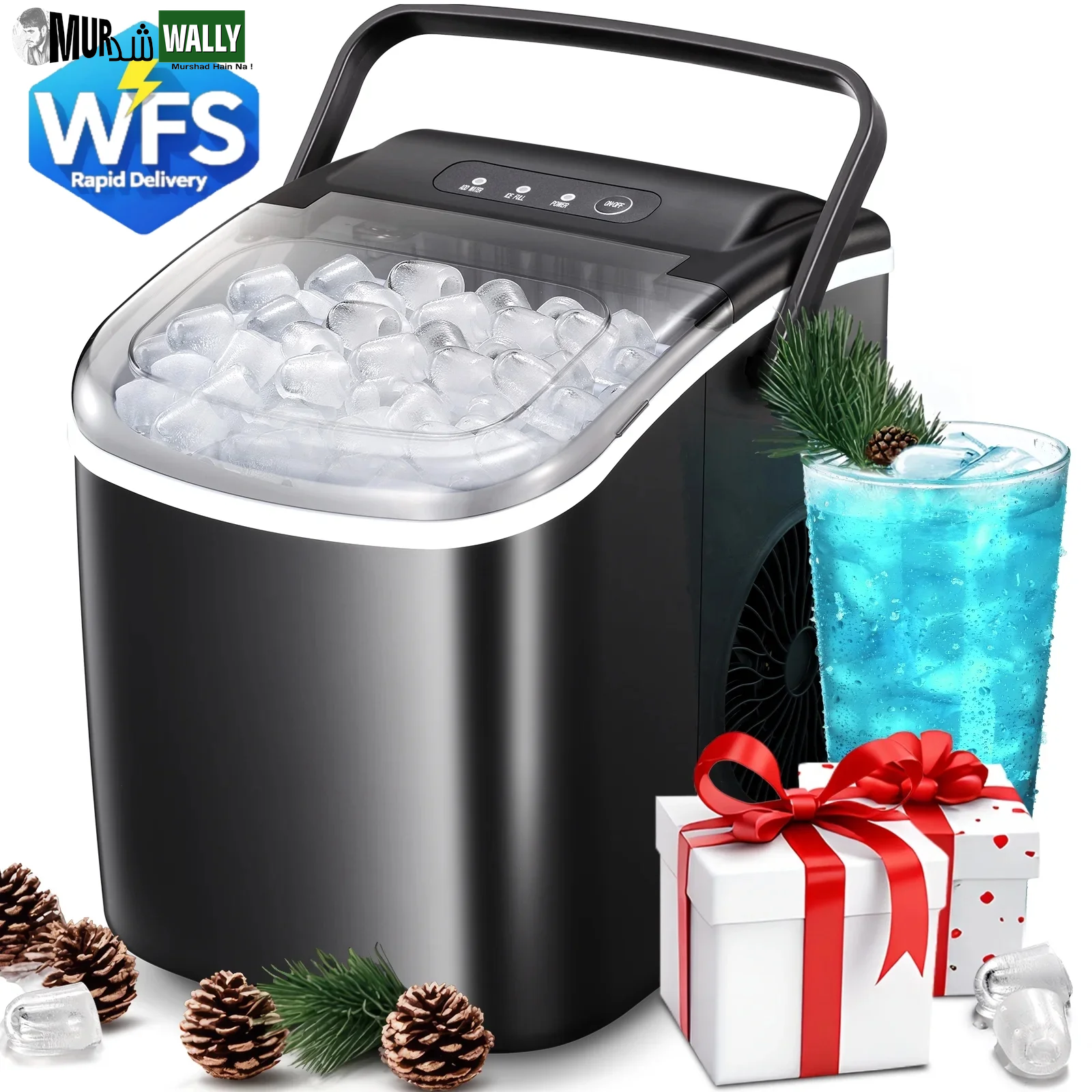 26 Lbs/24H Countertop Ice Maker Machine, 9 Bullet-Shaped Ice in 6 Min, Auto-Cleaning, White