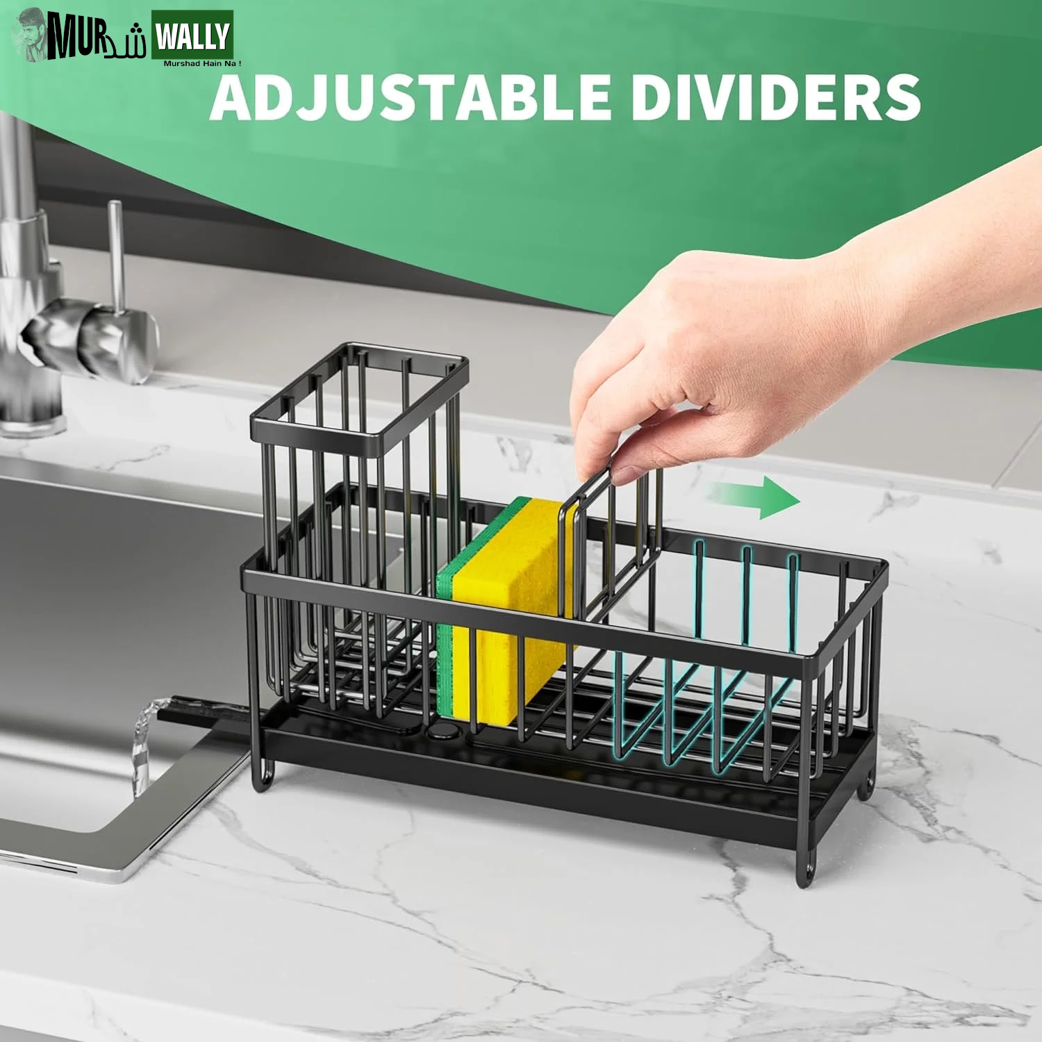 Sink Caddy,Black Rust-Resistant Kitchen Organizer,Sponge Holder for Kitchen Sink