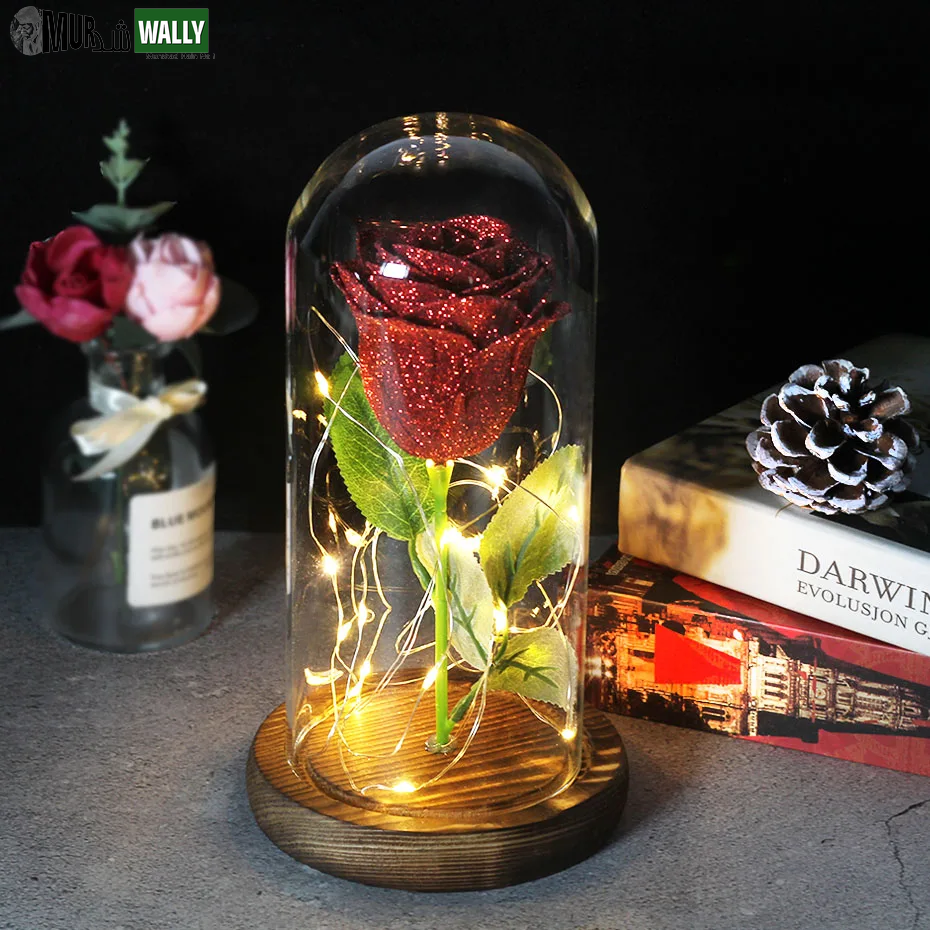 Beauty and the Beast Rose Rose in LED Glass Dome Forever Rose Red Rose Valentine'S Day Mother'S Day Special Romantic Gift