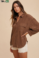 Annie Wear Openwork Button down Drop Shoulder Shirt