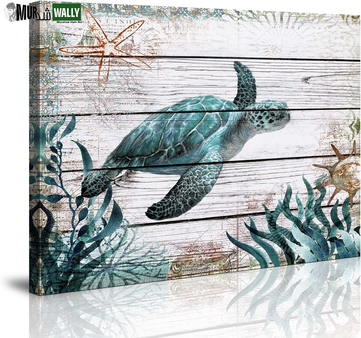 Sea Turtle Bathroom Wall Decor Green Pictures Artwork Painting Ocean Decor"16X24" Canvas Prints Nautical Bathroom Art Pictures Canvas Wall Art Decor Canvas Framed Prints Bedroom Ready to Hang
