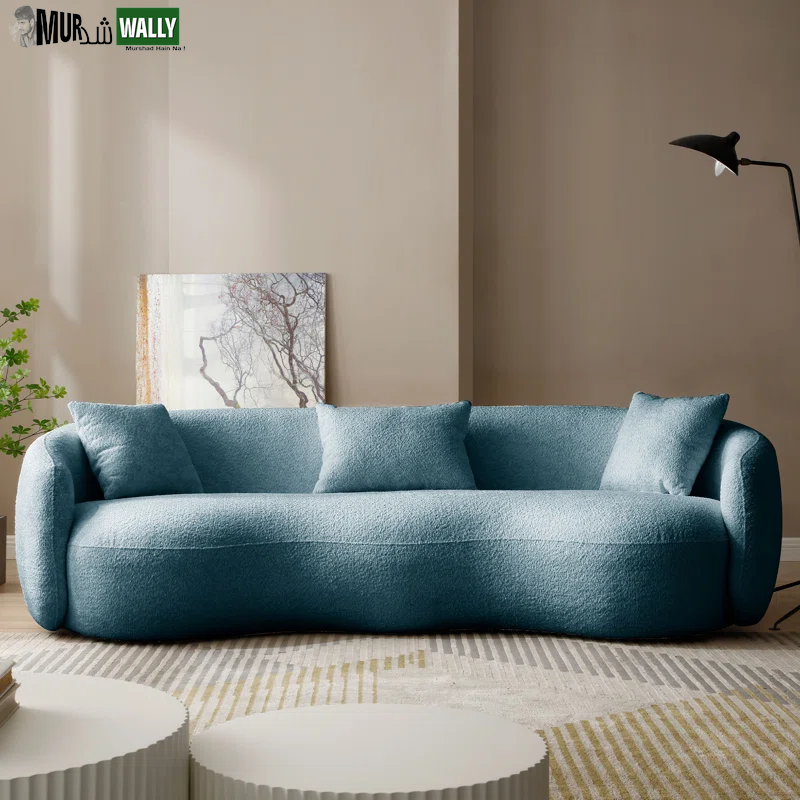 Yazgur 93.6'' Mid Century Modern Curved Living Room Sofa, 4-Seat Boucle Fabric Couch for Bedroom, Office, Apartment