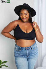Zenana Full Size Textured Spaghetti Strap Bralette in Black