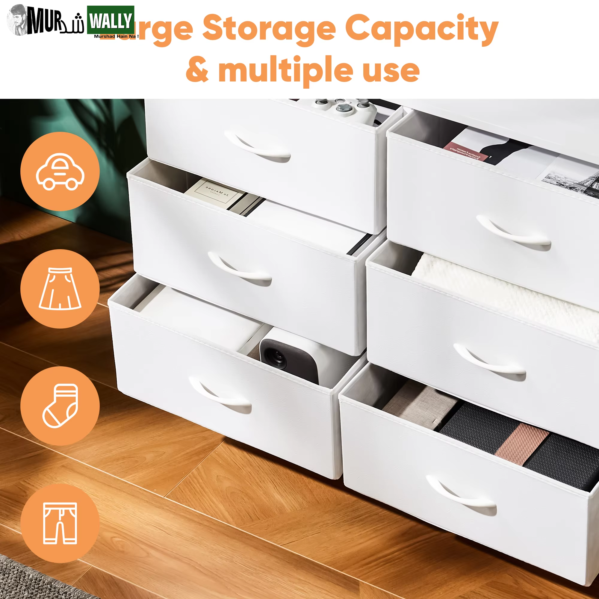 JHK Children'S Wardrobe for Bedroom with 8 Fabric Drawers Storage Cabinet Steel Frame Assembly Closet for Clothes Home Furniture
