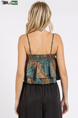 Mittoshop Paisley Patchwork Print Satin Ruffle Crop Cami