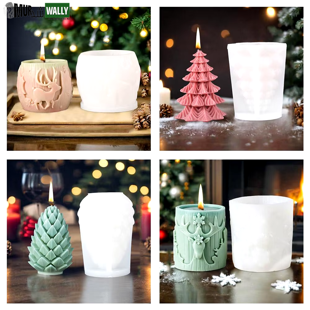 New Christmas Tree Carving Pattern Cylindrical Candle 3D Silicone Mold Reindeer Snowflake Cylindrical Elk Candle Mold