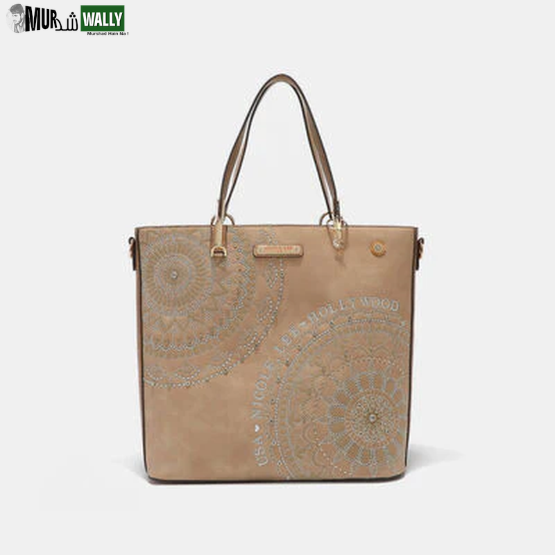 Nicole Lee USA Metallic Stitching Embroidery Inlaid Rhinestone Tote Bag