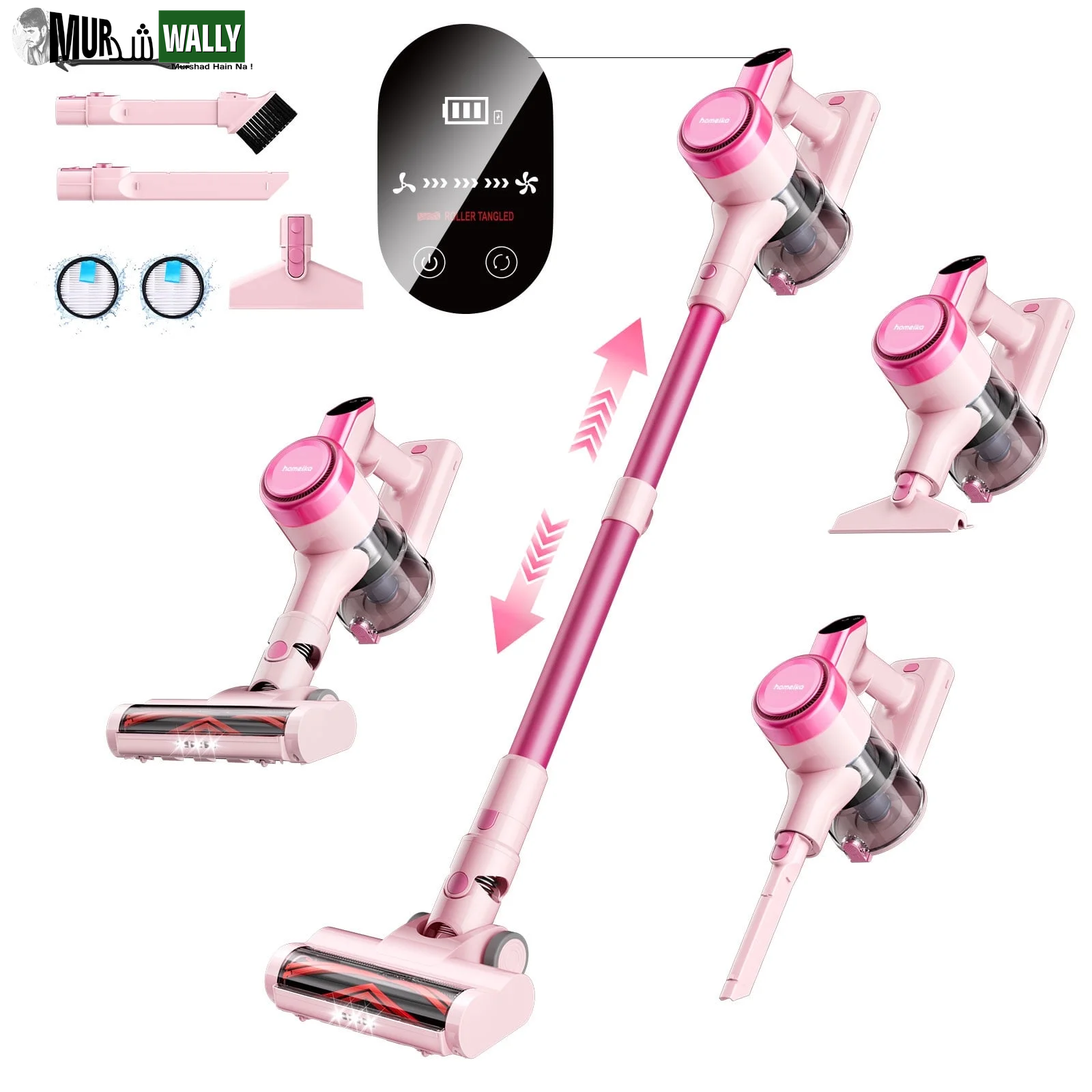 Cordless Vacuum Cleaner, 300W 23Kpa Powerful Suction Vacuum with LED Display, 3 Suction, 48Mins Runtime, Lightweight Stick Cleaner with Sofa Brush for Hard Floor/Carpet/Pet Hair/Car, Black