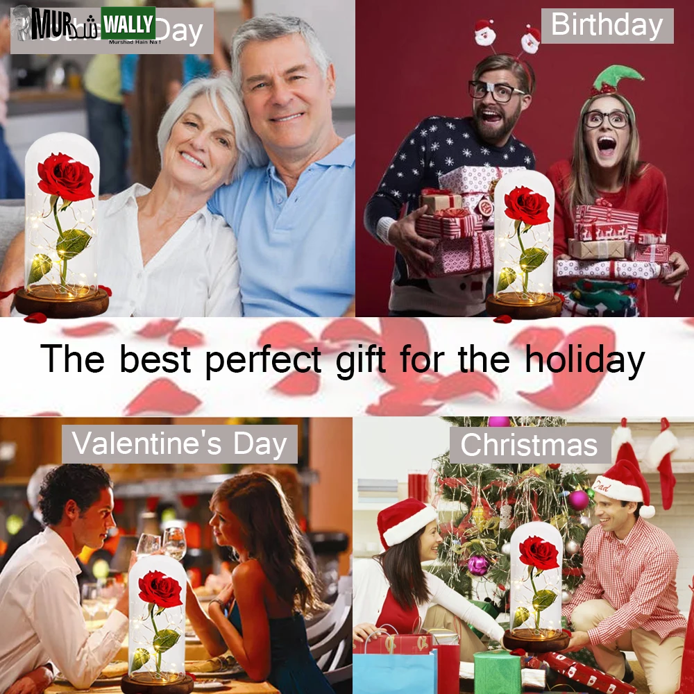 Beauty and the Beast Rose Rose in LED Glass Dome Forever Rose Red Rose Valentine'S Day Mother'S Day Special Romantic Gift