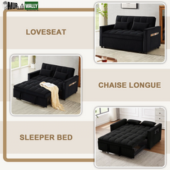 Loveseat Convertible Sleeper Sofa Bed, Black