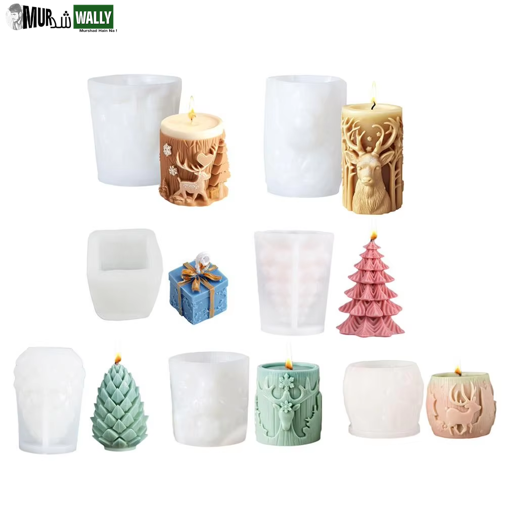 New Christmas Tree Carving Pattern Cylindrical Candle 3D Silicone Mold Reindeer Snowflake Cylindrical Elk Candle Mold