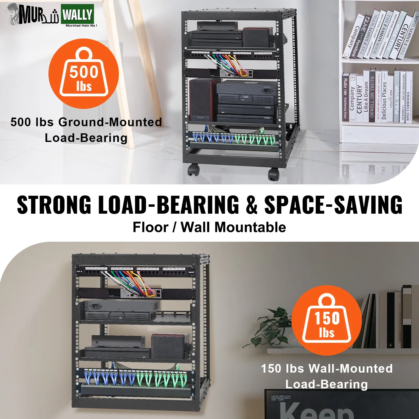VEVOR 15U Open Frame Server Rack, 23''-40'' Adjustable Depth, Free Standing or Wall Mount Network Server Rack, 4 Post AV Rack with Casters, Holds All Your Networking IT Equipment AV Gear Router Modem