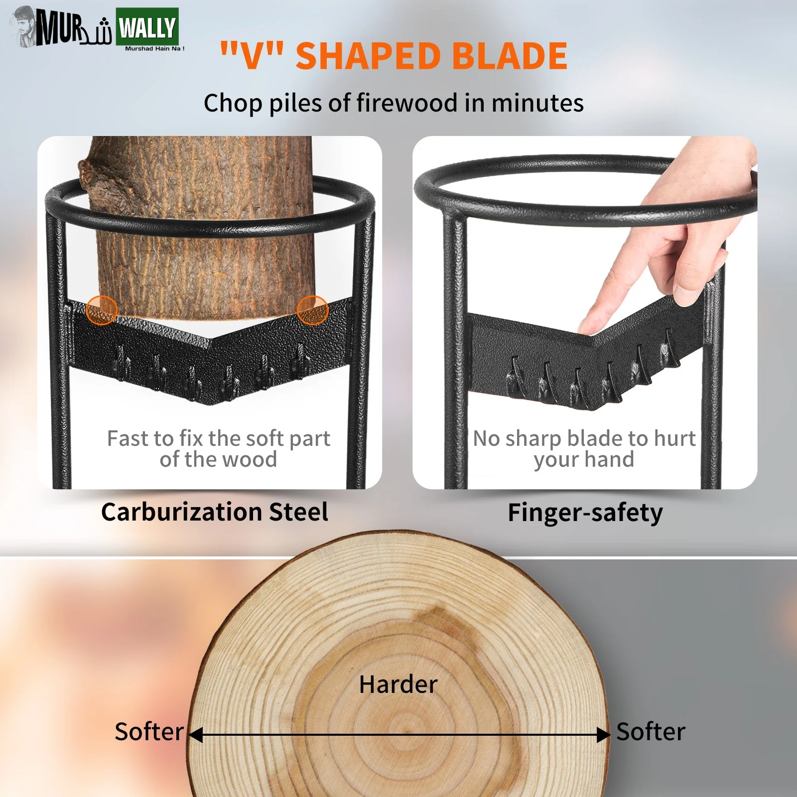 VEVOR Firewood Kindling Splitter, 9''X17'' XL Wood Splitter, Unique V-Shaped Finger-Safety Blade, Manual Log Splitter for Wood Splitting, Heavy Duty Strong Steel Structure & Stability, Log Splitter