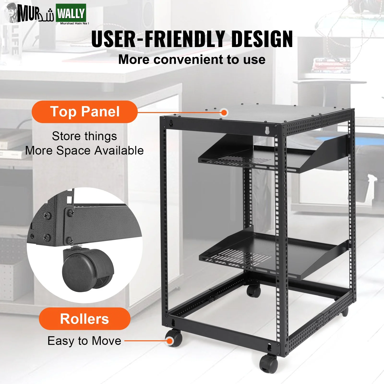 VEVOR 15U Open Frame Server Rack, 23''-40'' Adjustable Depth, Free Standing or Wall Mount Network Server Rack, 4 Post AV Rack with Casters, Holds All Your Networking IT Equipment AV Gear Router Modem