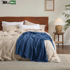 100% Cotton Blankets Twin-Xl Navy - Waffle Weave Blankets for All Seasons, 66X90 Inches