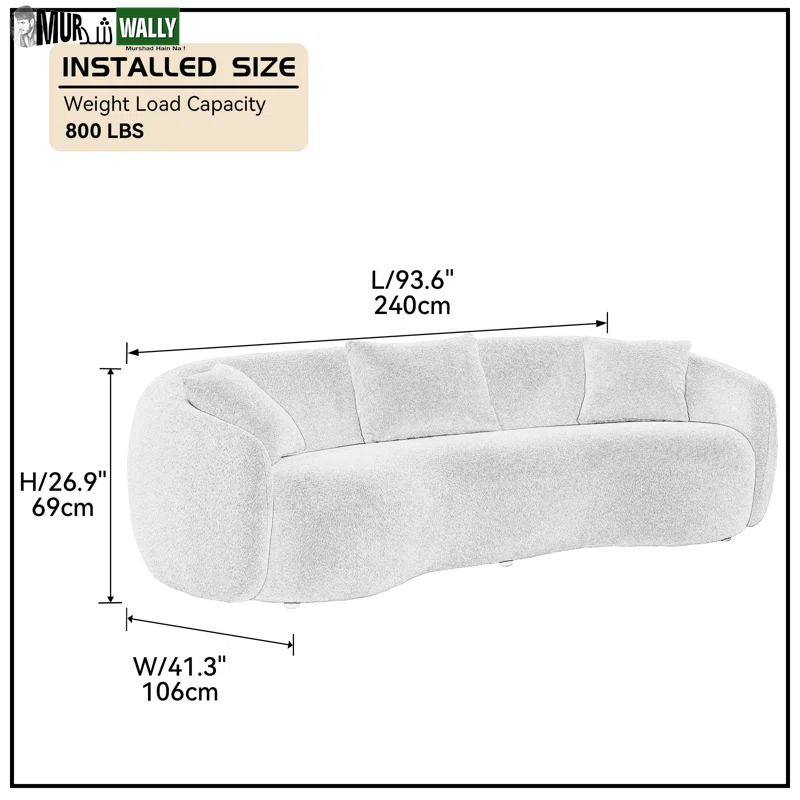 Yazgur 93.6'' Mid Century Modern Curved Living Room Sofa, 4-Seat Boucle Fabric Couch for Bedroom, Office, Apartment