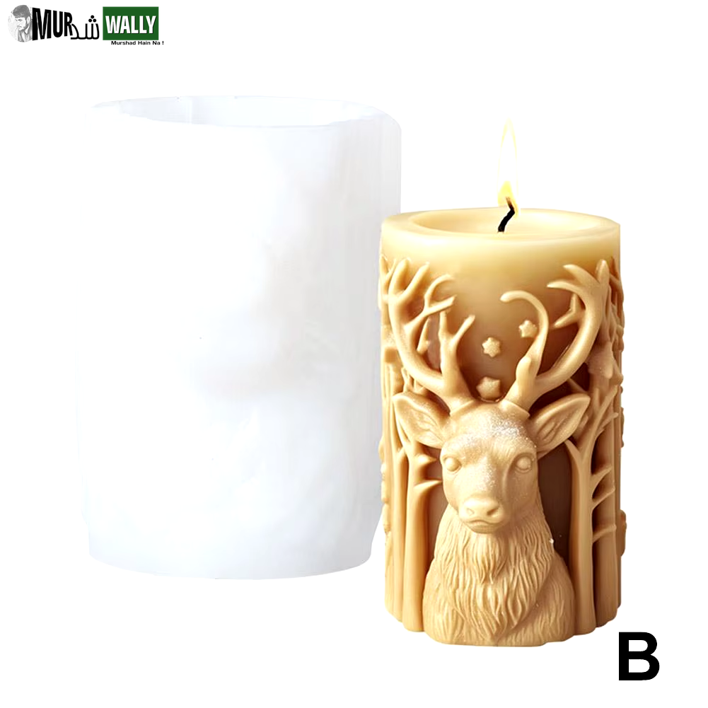 New Christmas Tree Carving Pattern Cylindrical Candle 3D Silicone Mold Reindeer Snowflake Cylindrical Elk Candle Mold