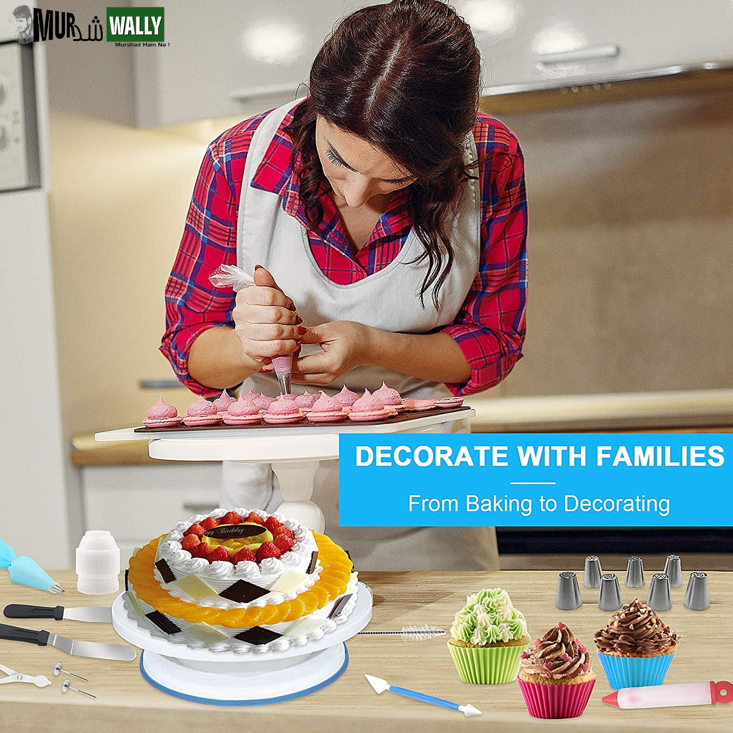 Cake Decorating Kit,132Pcs Cake Decorating Tools with Cake Turntable Stand Icing Piping Bags and Tips Set Baking Supplies Set for Beginner and Cake-Lover