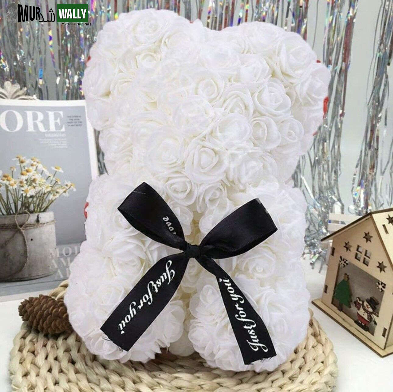 HOT Valentines Day Gift 25Cm Red Rose Teddy Bear Rose Flower Artificial Decorati