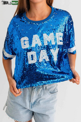 "Game Day" Sequins Cropped Short Sleeve Top