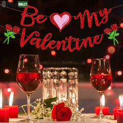 Be My Valentine Banner Glitter Heart Garland Banner Valentines Day Decor Romantic Decorations Valentines Proposal Decorations