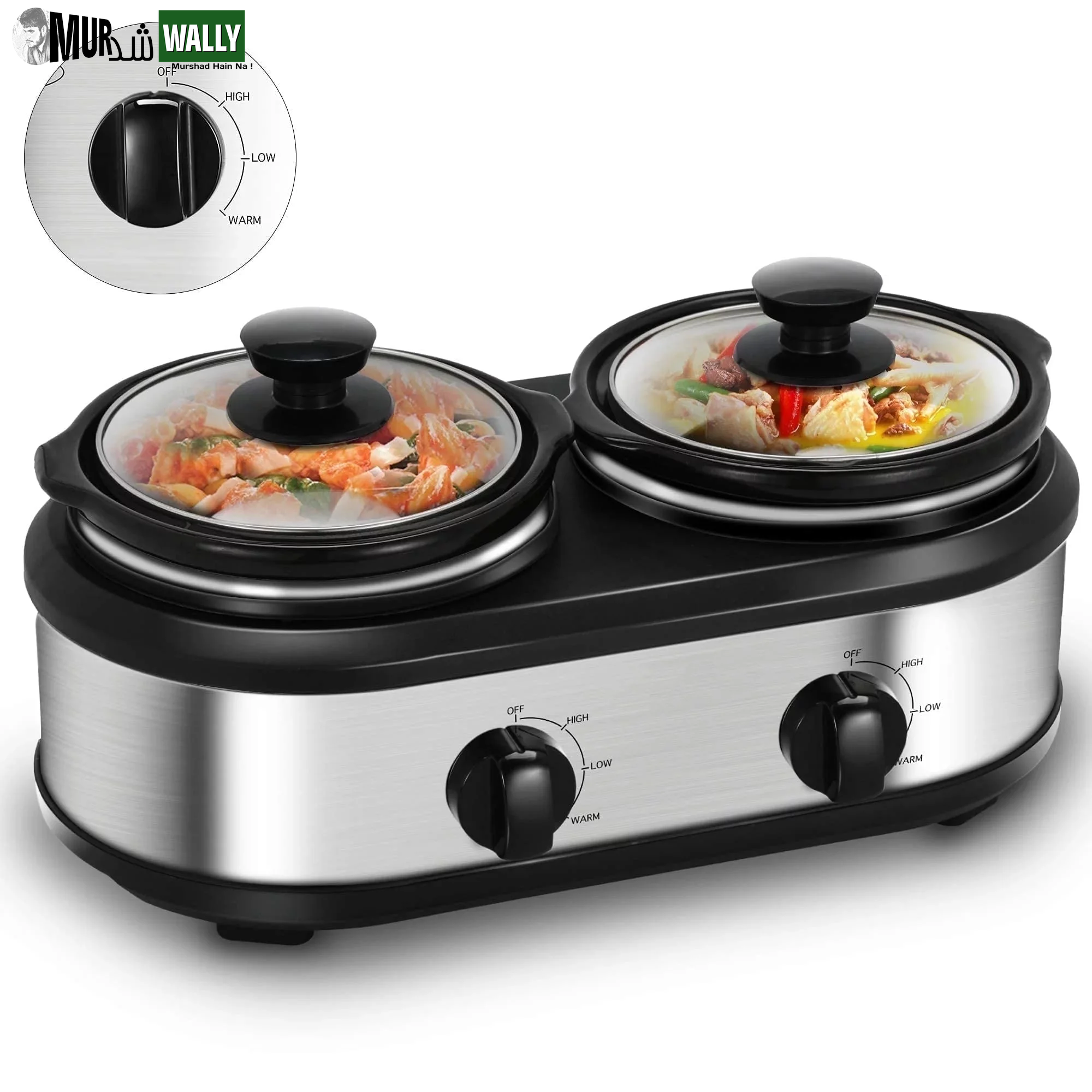 Triple Slow Cooker, 3X1.5 Quart Electric Slow Cooker Buffet Server, Food Warmer Cooking Pot, Adjustable Temp Removable Ceramic Pots Lid Rests