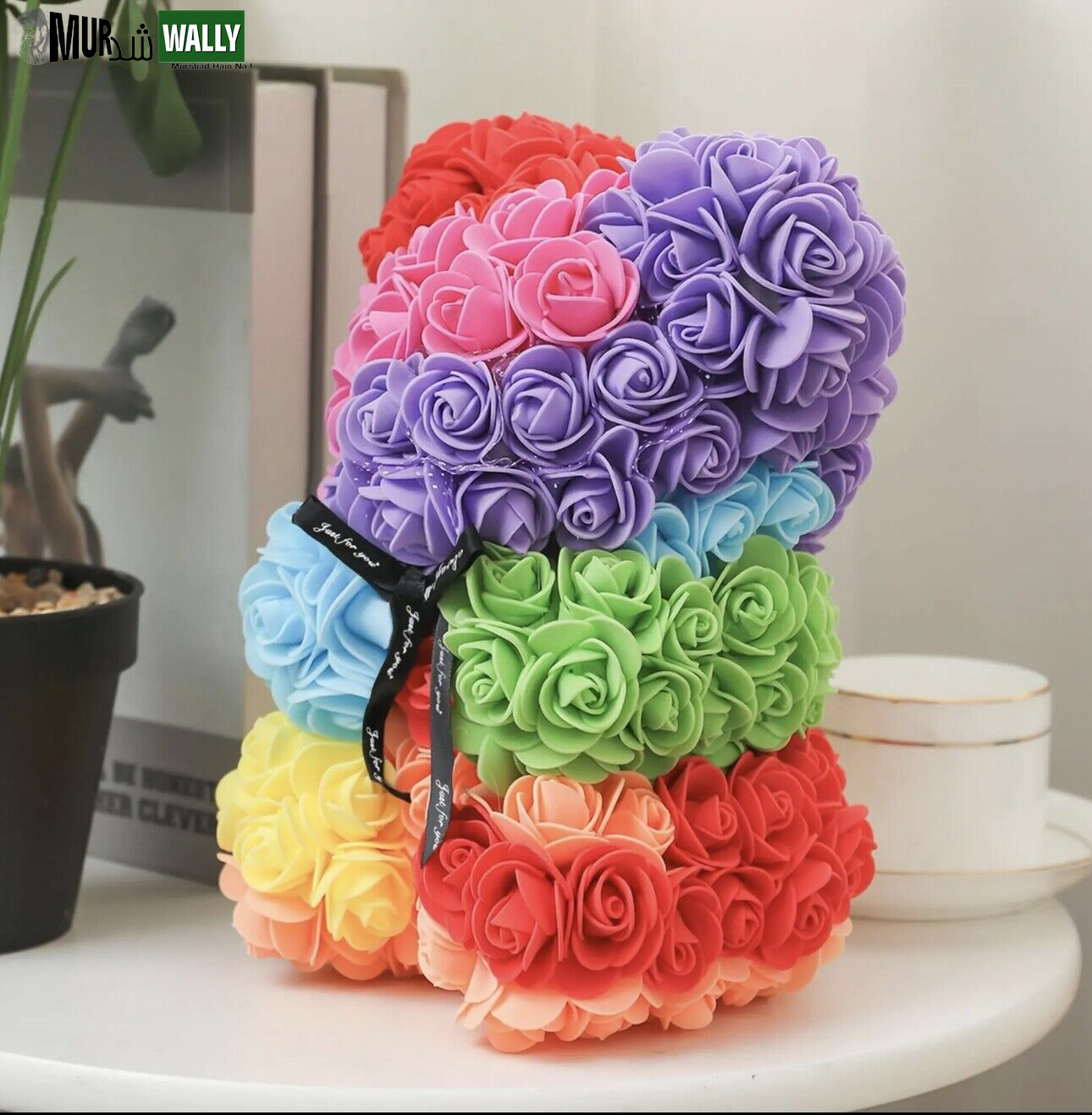 HOT Valentines Day Gift 25Cm Red Rose Teddy Bear Rose Flower Artificial Decorati