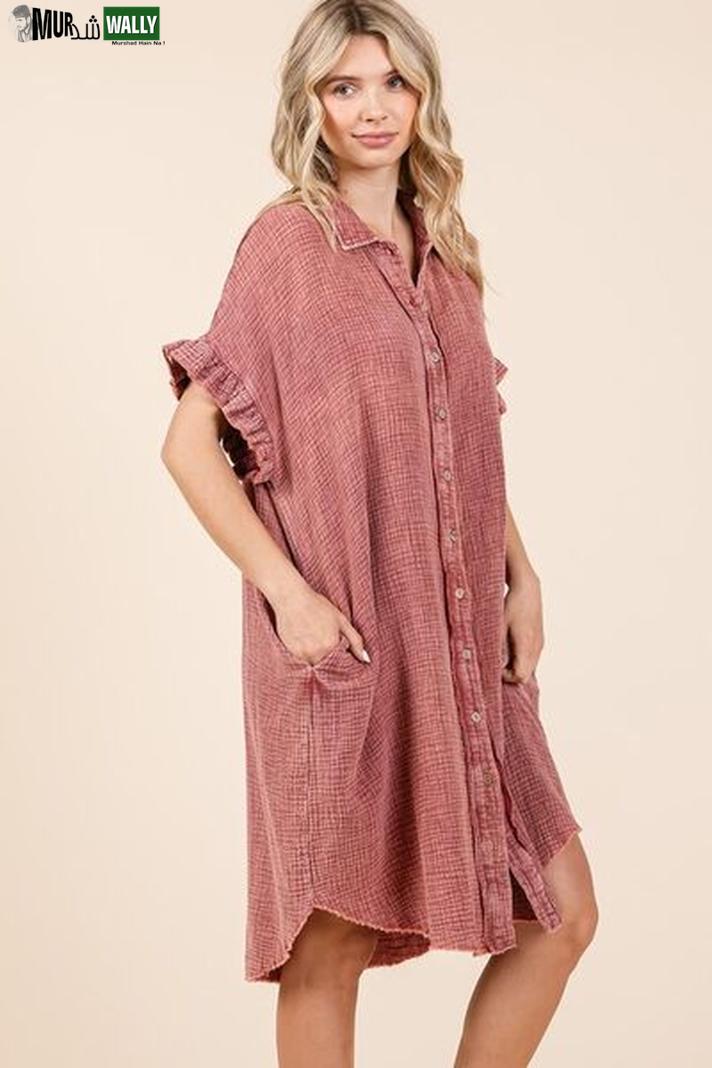 Mittoshop Mineral Wash Cotton Gauze Mini Shirt Dress