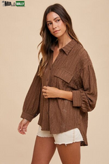 Annie Wear Openwork Button down Drop Shoulder Shirt
