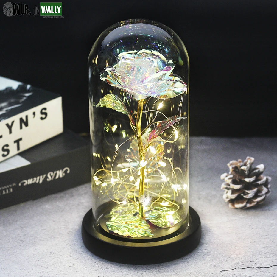 Beauty and the Beast Rose Rose in LED Glass Dome Forever Rose Red Rose Valentine'S Day Mother'S Day Special Romantic Gift