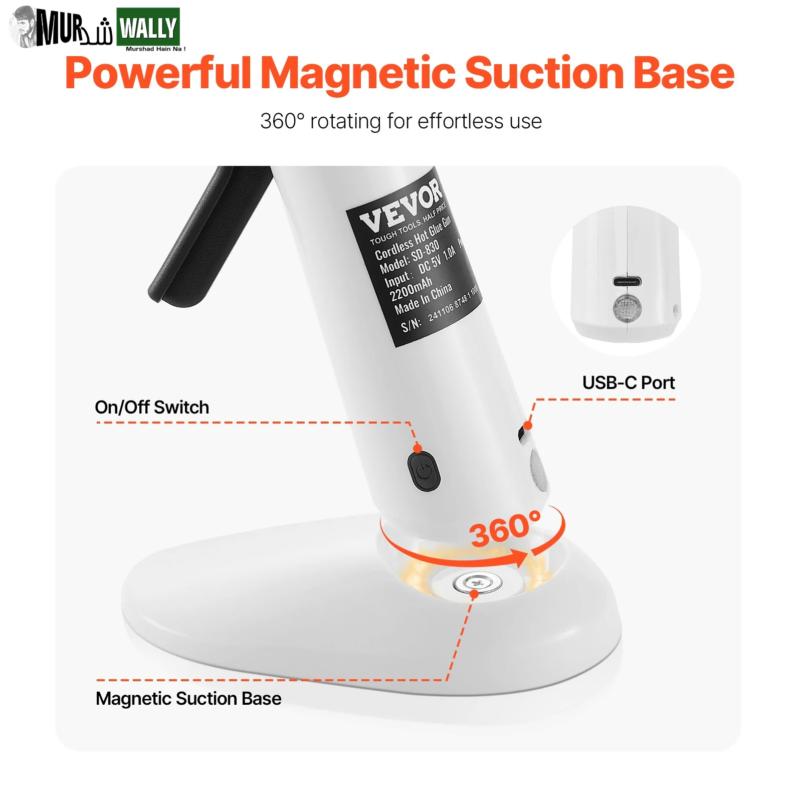 Cordless Hot Glue Gun Hot Melt Glue Gun with 20Pcs Sticks Rechargeable Battery