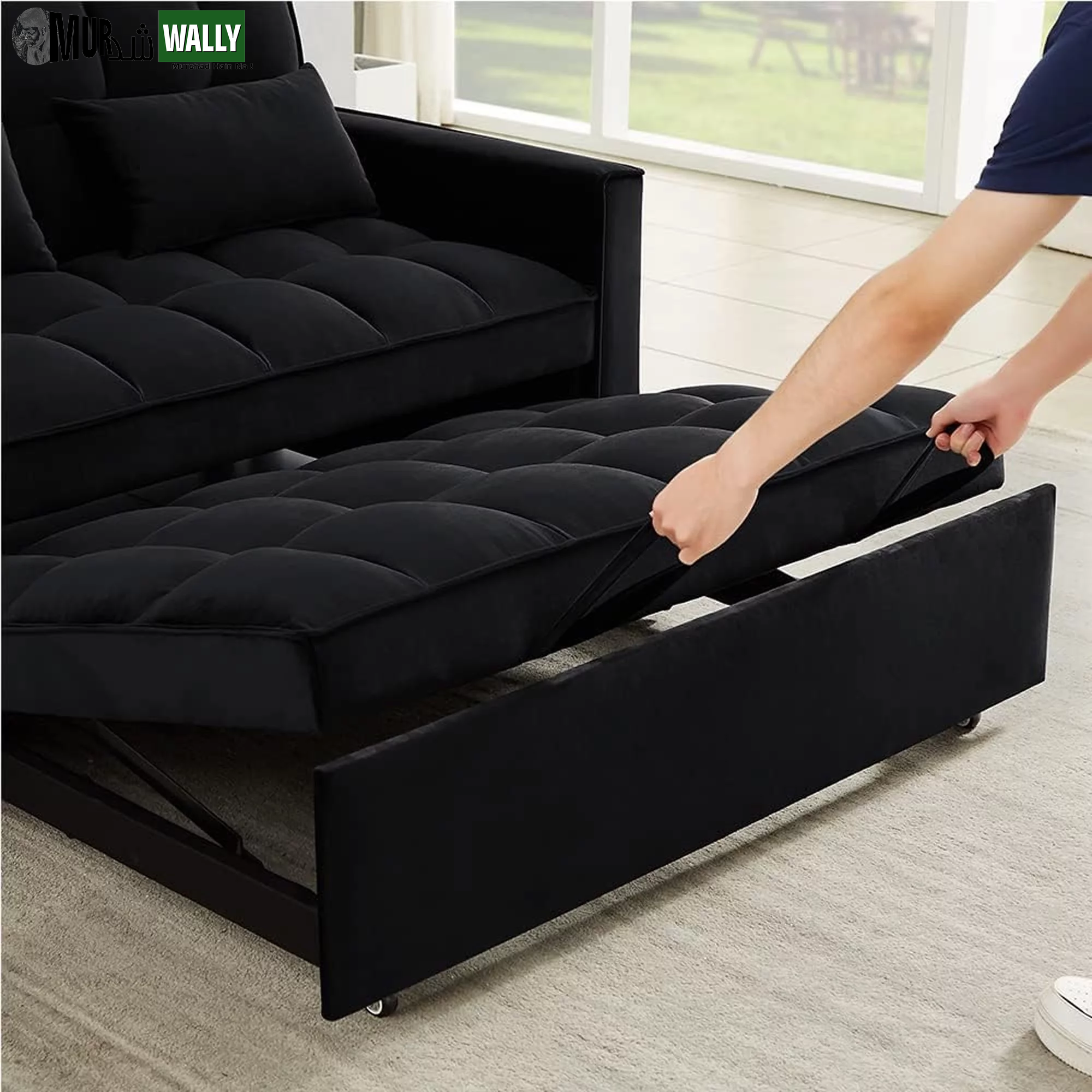 Loveseat Convertible Sleeper Sofa Bed, Black
