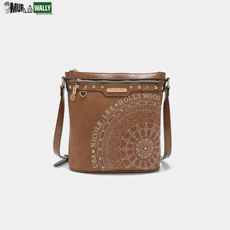 Nicole Lee USA Metallic Stitching Embroidery Inlaid Rhinestone Crossbody Bag