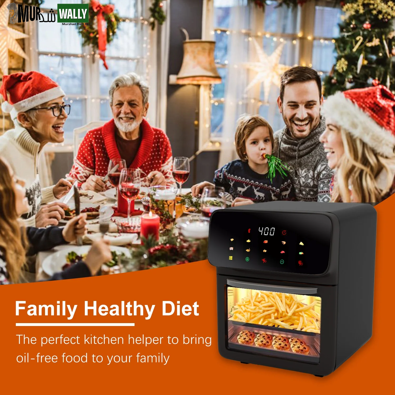 Air Fryer 12QT Convection Oven with 10-In-1 Multi Function, Visible Window and Touchscreen, Black