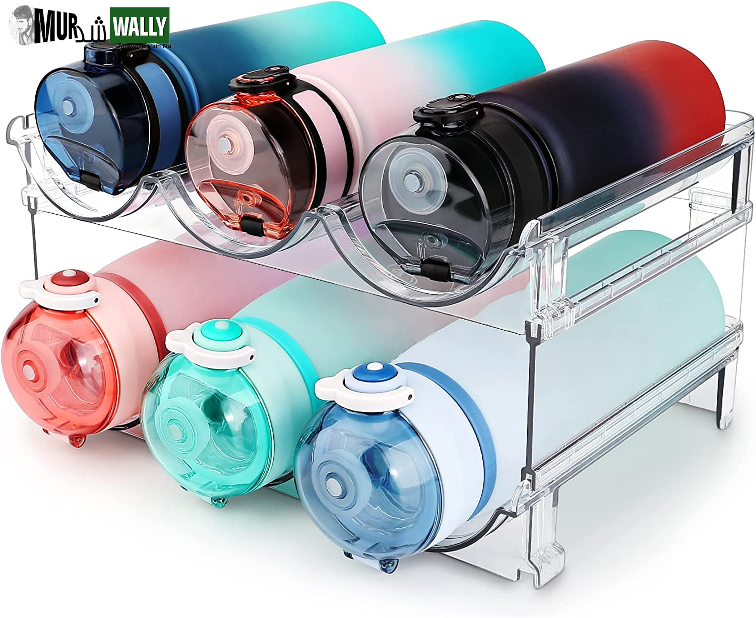 Water Bottle Organizer for Cabinet, Water Bottle Storage Organizer, 2 Packs Water Bottle Storage Rack, Water Bottle Holder for Cabinet, Stackable Water Bottle Storage Rack