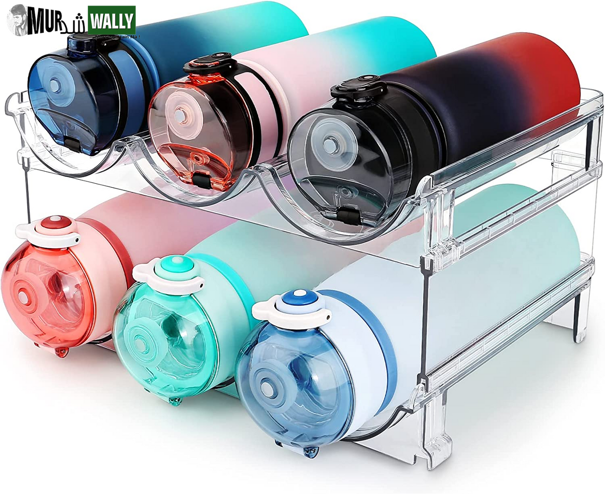 Water Bottle Organizer for Cabinet, Water Bottle Storage Organizer, 2 Packs Water Bottle Storage Rack, Water Bottle Holder for Cabinet, Stackable Water Bottle Storage Rack