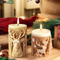 New Christmas Tree Carving Pattern Cylindrical Candle 3D Silicone Mold Reindeer Snowflake Cylindrical Elk Candle Mold