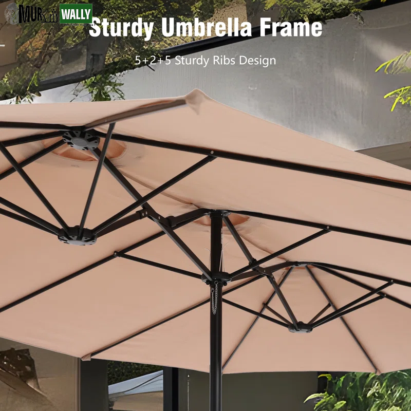 Nyasia 15 Ft X 9 Ft Rectangular Market Umbrella with Base