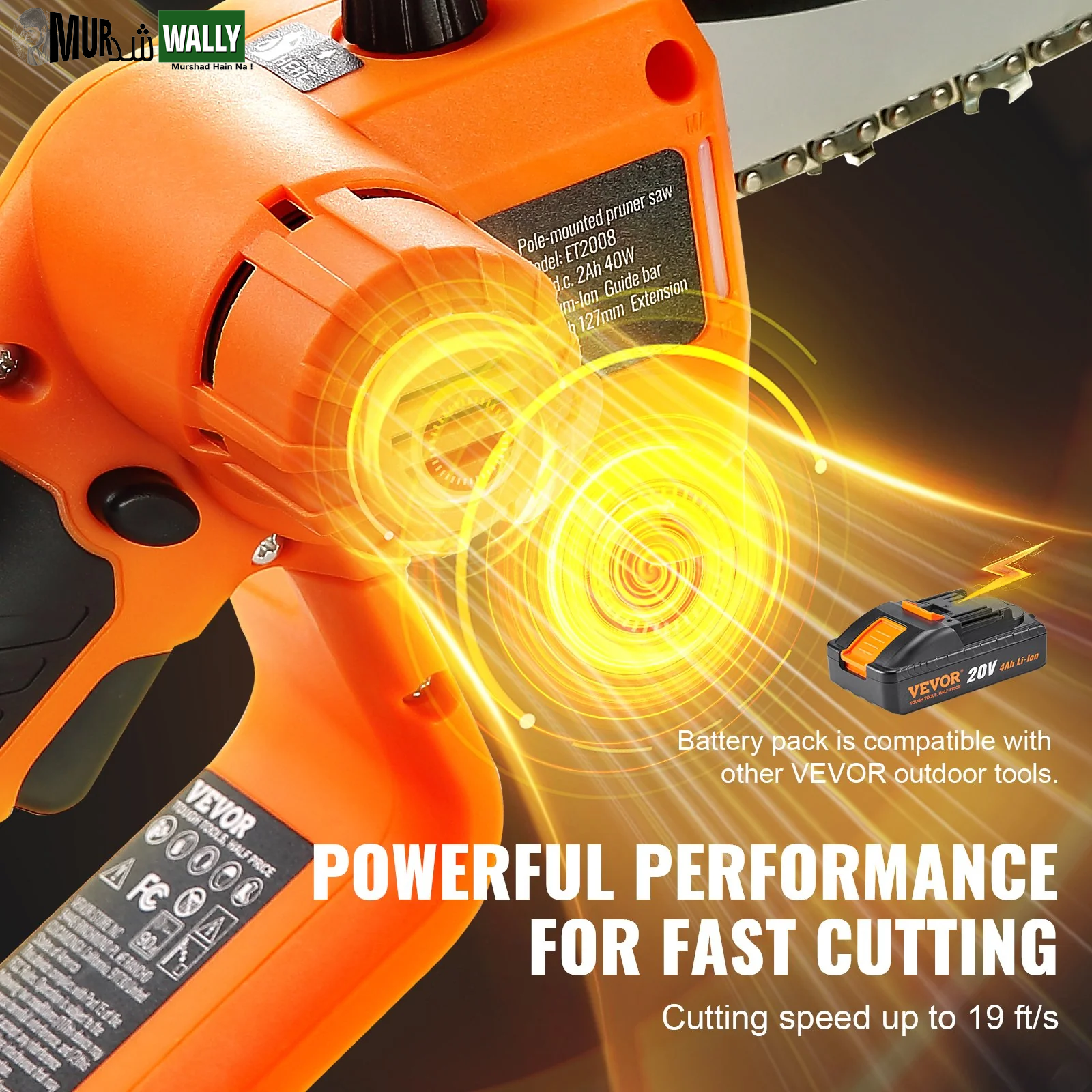 VEVOR 2-In-1 Cordless Pole Saw & Mini Chainsaw, 20V 4Ah Battery Pole Chainsaw, 5 Cutting Capacity 8 Ft Reach Pole Saw for Branch Cutting & Tree Trimming (Battery and Blade Cover Included)