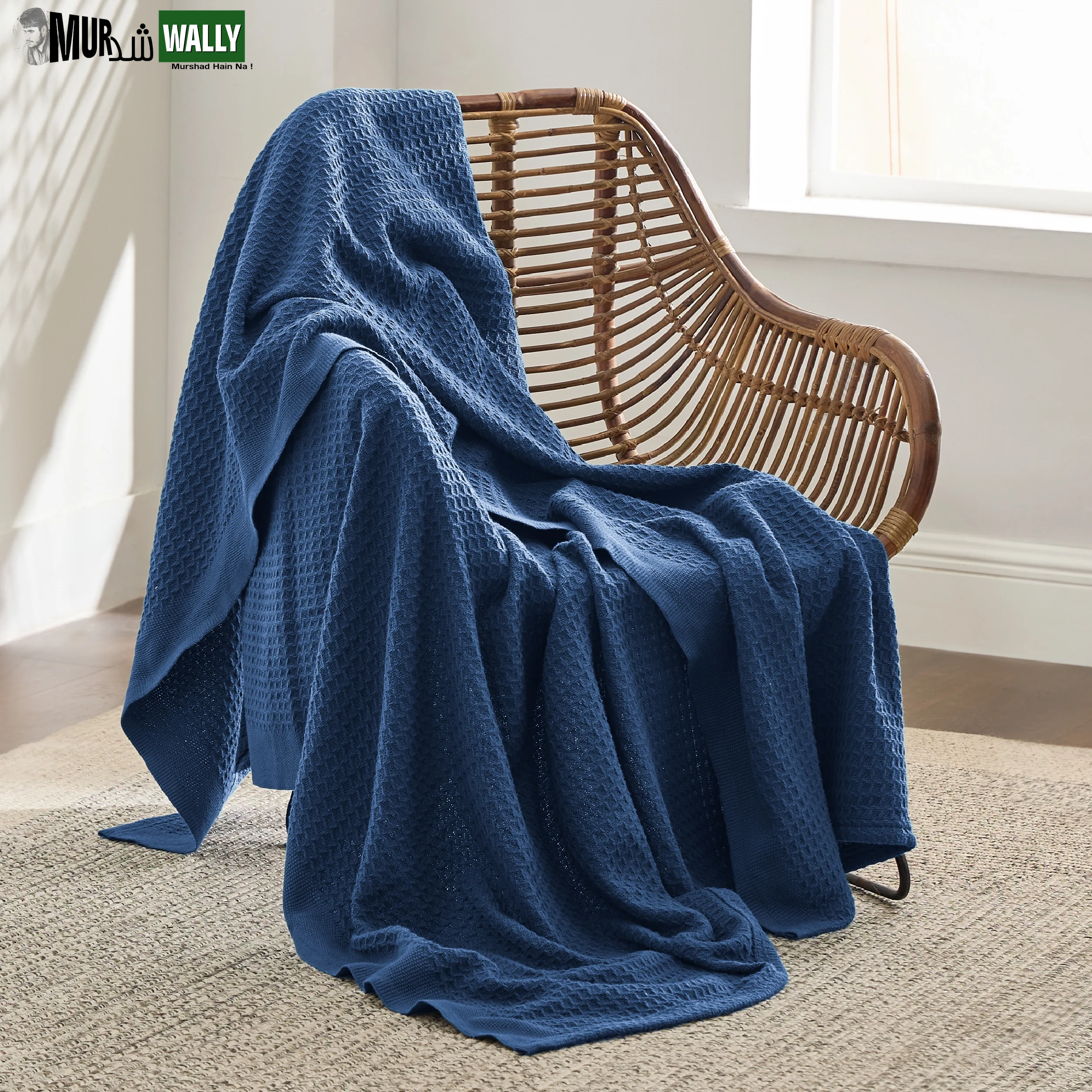 100% Cotton Blankets Twin-Xl Navy - Waffle Weave Blankets for All Seasons, 66X90 Inches