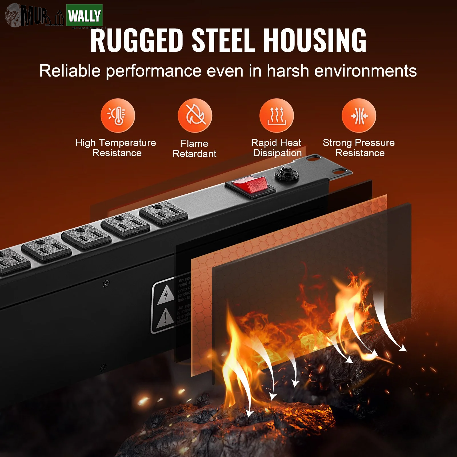 VEVOR 19 1U PDU 12 Outlets Rack Mount Power Strip Surge Overload Protection