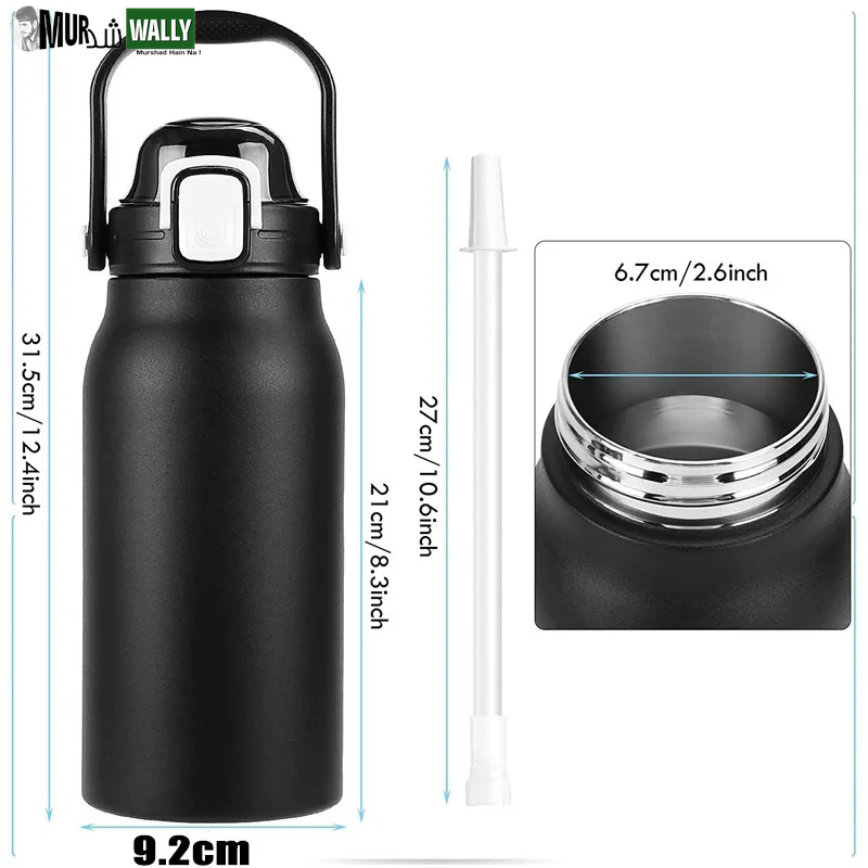 2L Tumbler Thermo Bottle Large Capacity with Straw Stainless Steel Thermal Water Bottle Cold and Hot Thermo Cup Vacuum Flask Gym