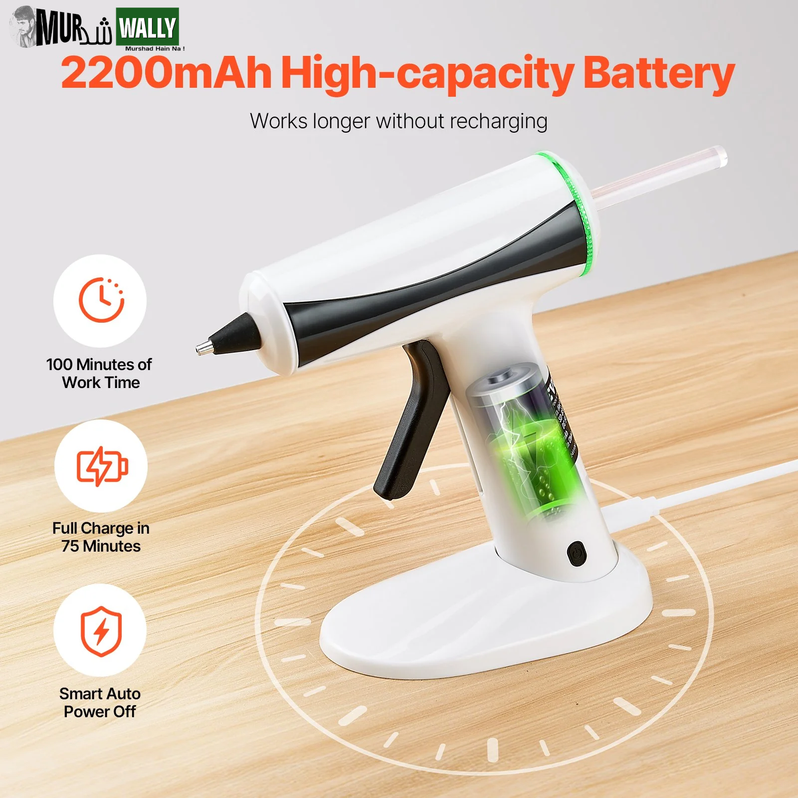 Cordless Hot Glue Gun Hot Melt Glue Gun with 20Pcs Sticks Rechargeable Battery