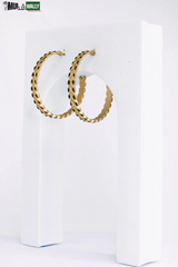 Coated Leaf Accent Metallic Chevron Hoop Earrings